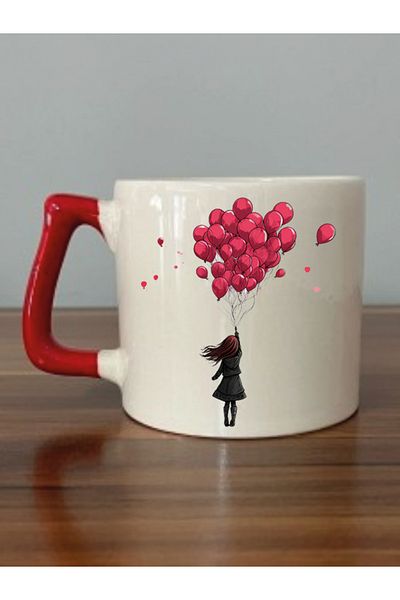 lili hediyelik Girl Printed Balloon Mug - Ceramic Tea and Coffee Gift Cup