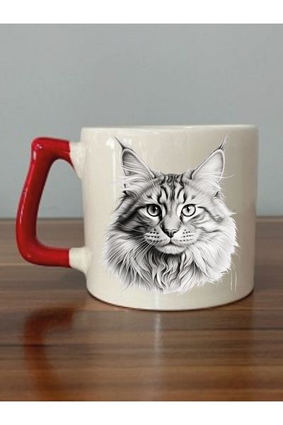 lili hediyelik Cat Printed Charcoal Mug - Ceramic Tea and Coffee Souvenirs