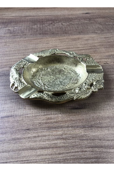 Seha Bronz Altın Rengi Pirinç Döküm Desenli Oval Küllük