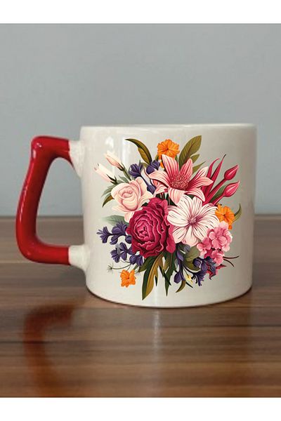 lili hediyelik Ceramic Tea and Coffee Gift Cup - Floral Mug Cup Souvenir