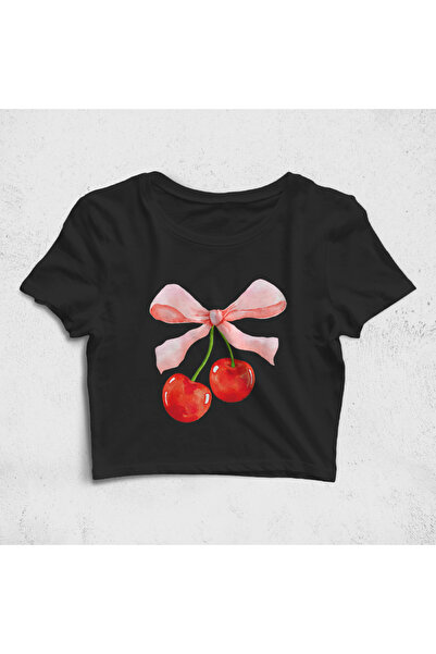 Built By Crazy Coquette - Tricou Croptop cu Cireșe și șireturi