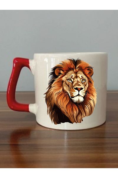 lili hediyelik Lion Printed Charismatic Mug Cup - Ceramic Tea and Coffee Gift Cup