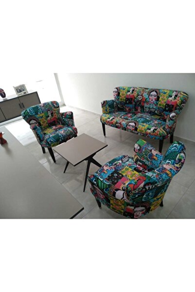 PİAEVİ Kadın Desenli 2 1 1 Çay Seti, Oturma Grubu,gürgen Iskelet Bahçe Seti (...