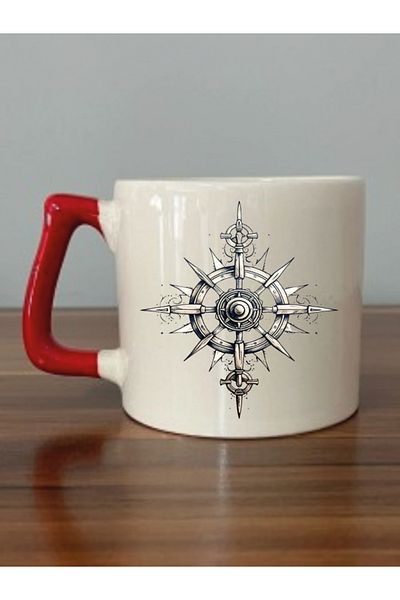 lili hediyelik Ceramic Tea and Coffee Gift Ship Wheel Printed Mug Cup