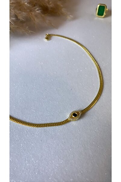Luna Argento Altın Kaplama Lacivert Göz Yılan Zincir Choker Kolye 925 Ayar Gümüş