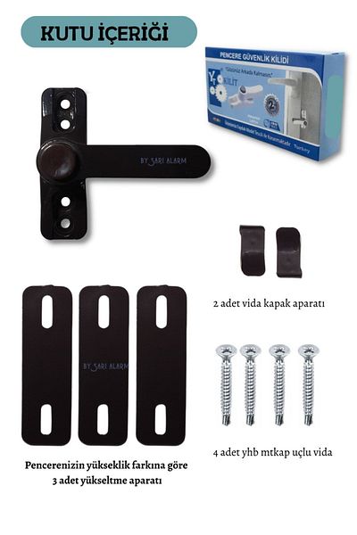 yt kilit Yt Window Security Lock with Button 1stQuality Dark Brown (With Yellow Alarm Assurance)
