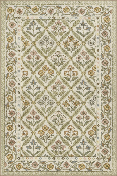 Rugs Modern Halı Yeşil Çiçekli Desenli Dekoratif ve Dokuma Taban Yıkanabilir ...