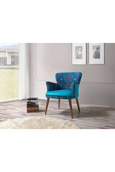 mobilyabazari Etnik Desen Turkuaz Çay Seti Tekli Koltuk, Berjer (SALON, BALKON, OFİS)