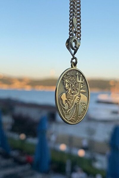 STAPBEST 925 Ayar / Poseidon Madalyon Kolye (altın Renk, Ince Zincir)