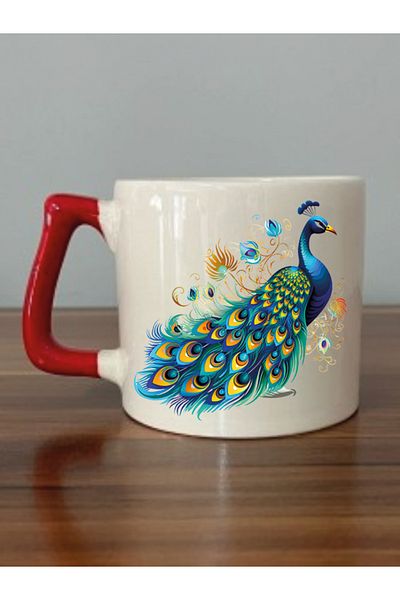 lili hediyelik Peacock Patterned Ceramic Mug - Gift Tea and Coffee Cup