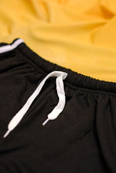 DAXİS Sportwear Company 2'li Gri Siyah Renkli Beyaz Biyeli Penye Yırtmaçlı Ipli Mini Şort