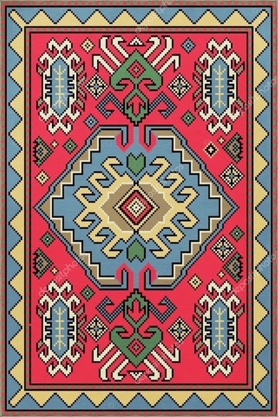 Rugs Modern Halı سجادة مزخرفة ومنسوجة بنمط هندسي باللون الأحمر والأزرق قابلة ...