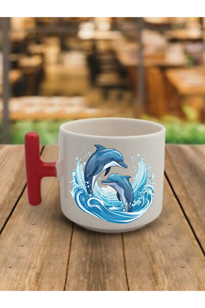 lili hediyelik كوب قهوة مطبوع عليه دولفين - هدية كوب شاي وقهوة من السيراميك