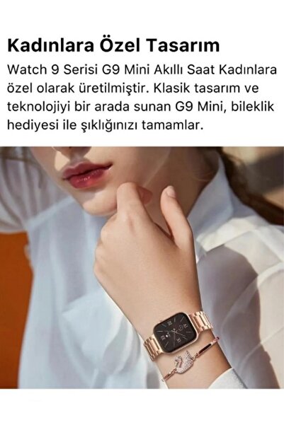 Egalaksi Watch 9 41mm G9 Mini Gold Kadın Akıllı Saat 3 Kordon Ve Bileklik Hed...