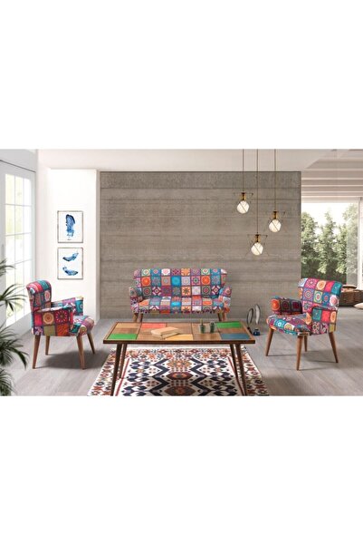 mobilyabazari Liya Patchwork 2+1+1 Çay Seti Koltuk Takımı (salon, Balkon, Ofis)