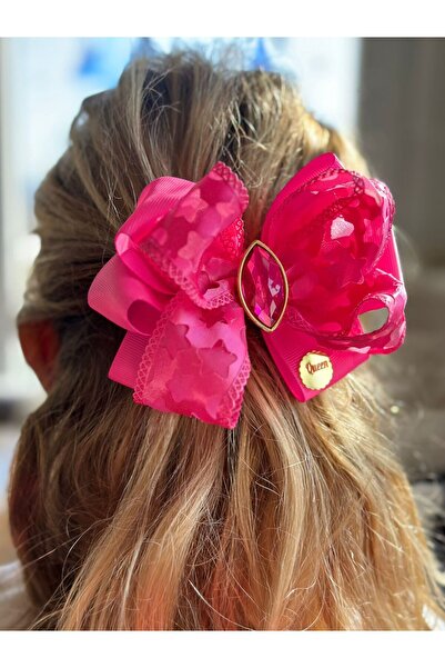 QUEEN AKSESUAR Custom design luxury plied tulle star patterned with stones automatic collet women's children's buckle fuchsia pink