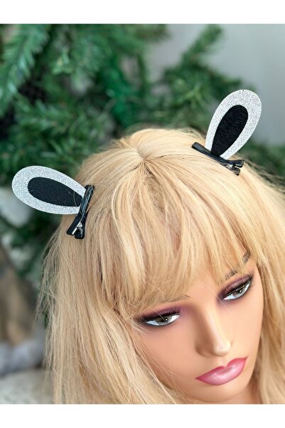 QUEEN AKSESUAR özel tasarım simli tavşan kulağı pensli kulak toka seti 2li gü...