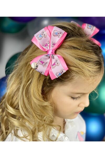 QUEEN AKSESUAR Special Design 2-Piece Cute Puppy Dog Neon Pink Bow Buckle Set with Dart