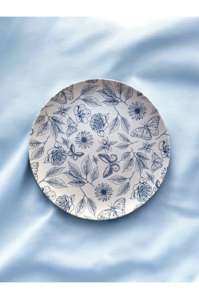 unique florya Διακοσμητικό πιάτο τοίχου με μοτίβο λουλουδιών Blue Blanc, Διακ...