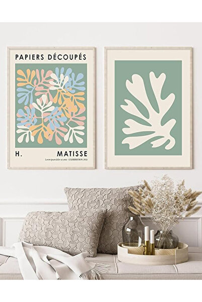 Linacci Linwood 2-Piece Framed Mdf Print Matisse Green Leaf Natural Laminated Wood Look