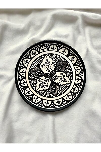unique florya Dekoratif Duvar Tabağı Duvar Süsü Dantel Desenli Tabak Siyah Be...