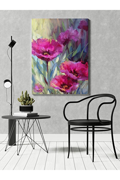 RUGSMODERN Kanvas Tablo Pembe Çiçekli Modern Desenli Renkli Temalı Modern Tablo