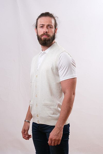 Çukurova Woolen Men's Knitwear Vest - Stone - Bone