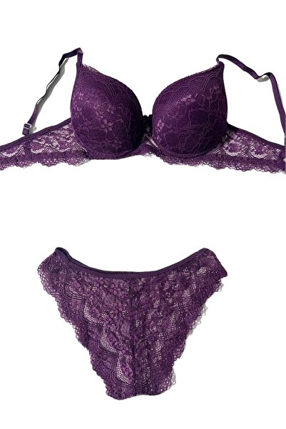 irem içgiyim Mor- Dantelli Sütyen Takımı Dolgulu Destekli