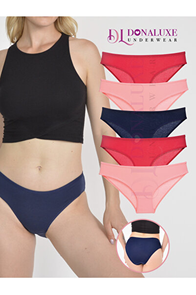 Donaluxe Navy Blue Salmon Claret Red Cotton Soft Bikini Panties - Pack of 5 Women's Slip Panties