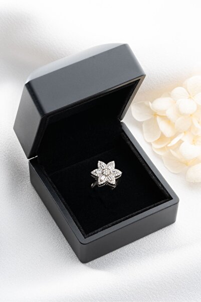 Silvano Jewelry 925 Ayar Işıklı Kutuda Dönen Lotus Çiçeği Gümüş Yüzük