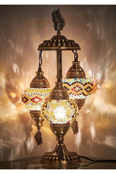 Demmex Turkish Moroccan Mosaic Set of 3 - G-Priz Leaf Model Desktop Decoration Lamp Compatible with Authentic Gulf and Countries