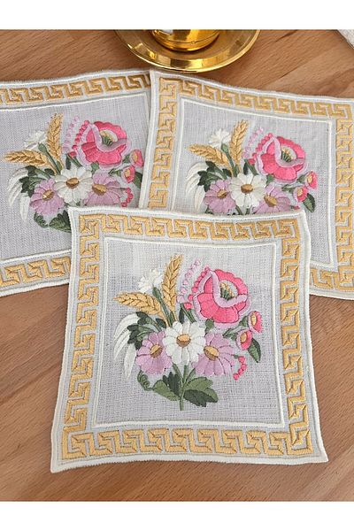 Nakışkonsept DEMET 6-Piece Floral Patterned Cocktail Napkin