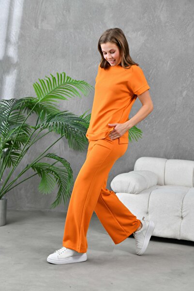 Lusin Orange Women's modal Set - Bottom Top Pants and T-shirt