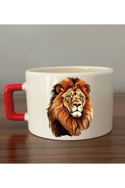 lili hediyelik Lion Printed Ceramic Cup Mug - Tea and Coffee Gift Cup