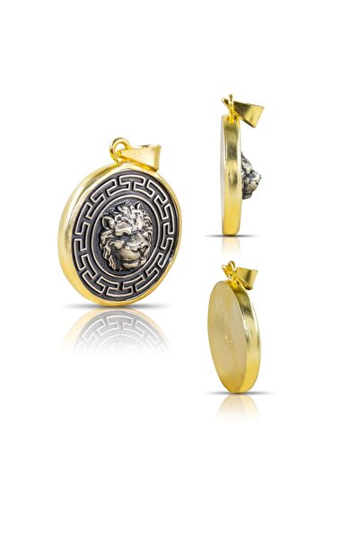 Madam&Matmazel Hediye Paketli El Yapımı Aslan Model Tasarım Madalyon Unisex Kolye | 925 Ayar Gerçek Gümüş