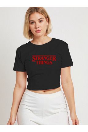 T Public Stranger Things Bask l Siyah Kad n Crop T shirt Fiyat Yorumlar Trendyol