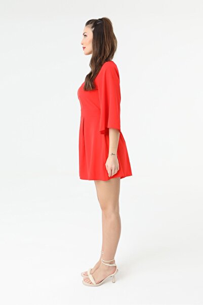 RURIS Women's Red Waisted Belt Tie-Detailed V-Neck Short Shorts Jumpsuit