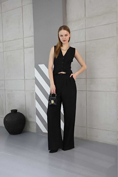 GALAVİP طقم سترة وبنطلون نسائي من الكتان من صوفيا - جيوب