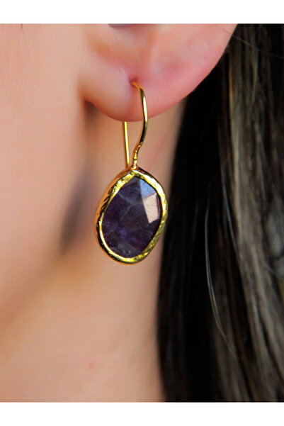 esha Doğal Taş Ametist Taşı Kadın Doğal Taşlı Küpe Gold euku3ag