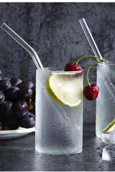 PİNK DESİGN KİTCHEN 12-Piece Thick Glass Straws and Thermosilicate Brush - Heat Resistant