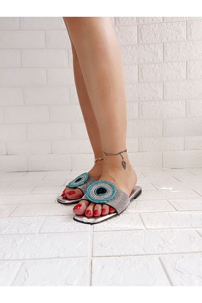 goodbye Silver Slippers with Crystal Stones and Evil Eye Beads