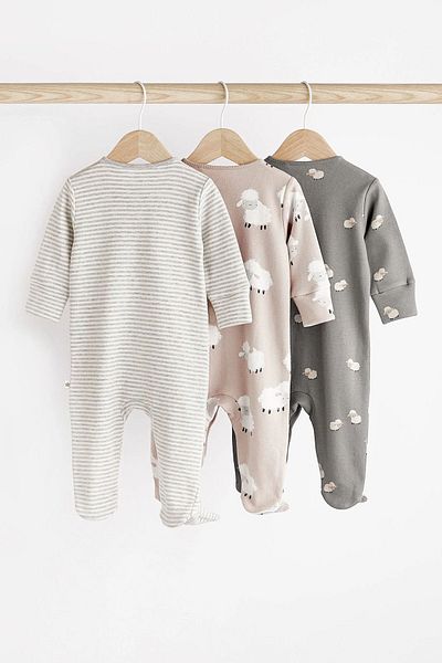 Next Baby 100% Organic Cotton Gray Sheep Embroidered 3-Piece Sleeping Bag Set ALY00989