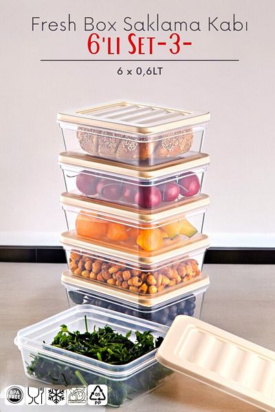 NY HOME Freshbox Set of 6 - Cream Storage Container Suitable for Microwave and Diffraction