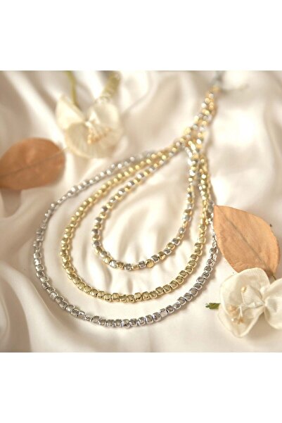 İlayda illys Gold Silver Kare Dövme Plaka Çift Renk Kolye