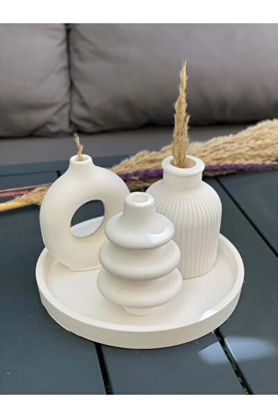 Crasoft Design Dekoratif Saksı Tepsi 4 Parça Set Beyaz No:2