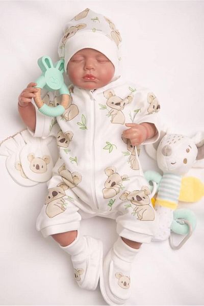PATSAN Koala Patterned Summer Baby Rompers Set - 4 Pieces with Zipper (Gloves-Hat-Booties-Jumpsuit)