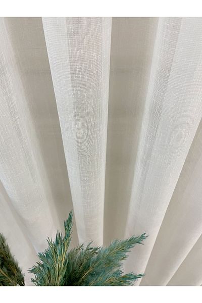 Brillant Ecru Color Linen Look 1/3 Sik Pleat Tulle Curtain