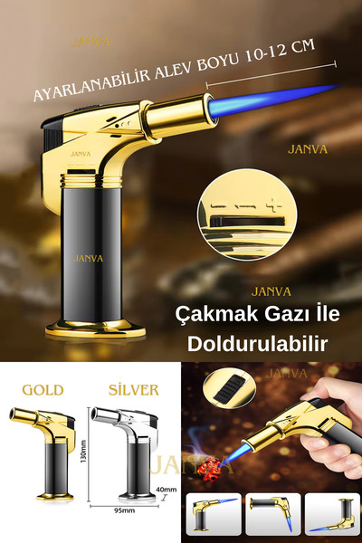 Janva Turbojet Doldurulabilir Profosyonel Torch Pürmüz Çakmak Yemek Hazırlama Mangal Nargile Kamp Çakmağı