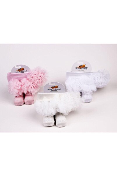 Minidamla Cream Colored Baby Girl Kokoş Hair Banded Socks Set