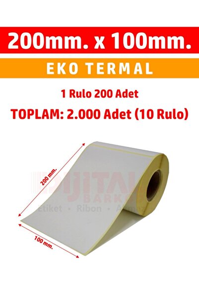 DİJİTAL BARKOD 200x100 Termal Etiket Barkod Etiketi / 1 Rulo 200 Adet - 20x10...